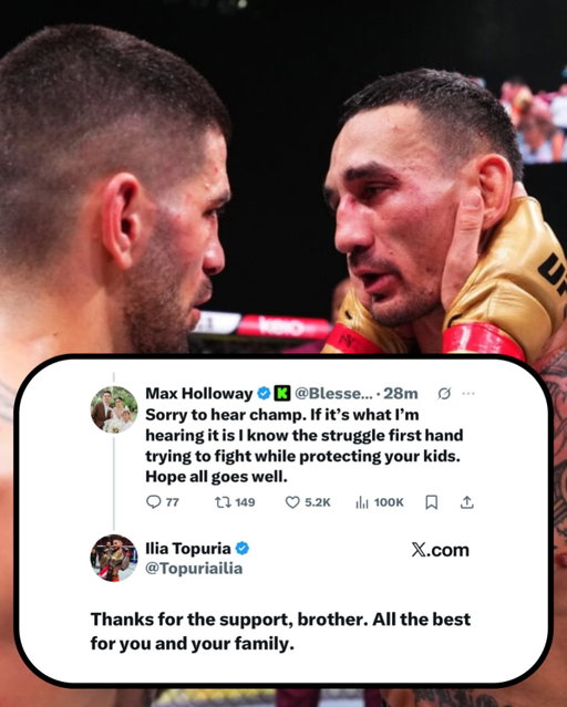 Max Holloway sends a message to Ilia Topuria.

Max Holloway recently shared on social media that his wife, Alessa Quizon, officially adopted his son, Rush, after a five-year long custody battle with the child’s biological mother. 

Holloway referred to the legal process as “the hardest fight of my life” and stated he was glad to finally close that “difficult chapter”. He expressed gratitude to his wife for stepping up and “accepting Rush as her own”.