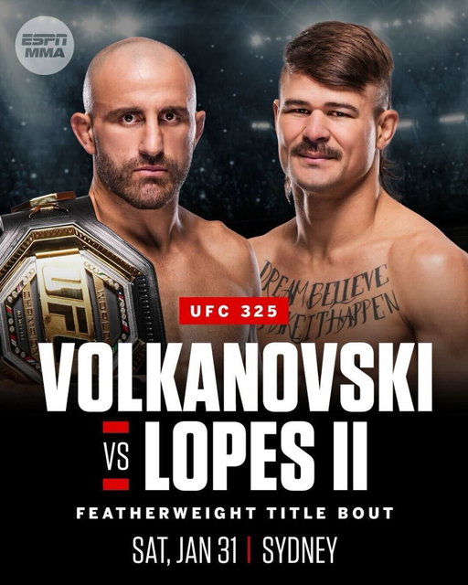 Alex Volkanovski will defend his featherweight title against Diego Lopes at #UFC325, Dana White announced.

Volkanovski beat Lopes by UD to win the vacant UFC featherweight title back in April.