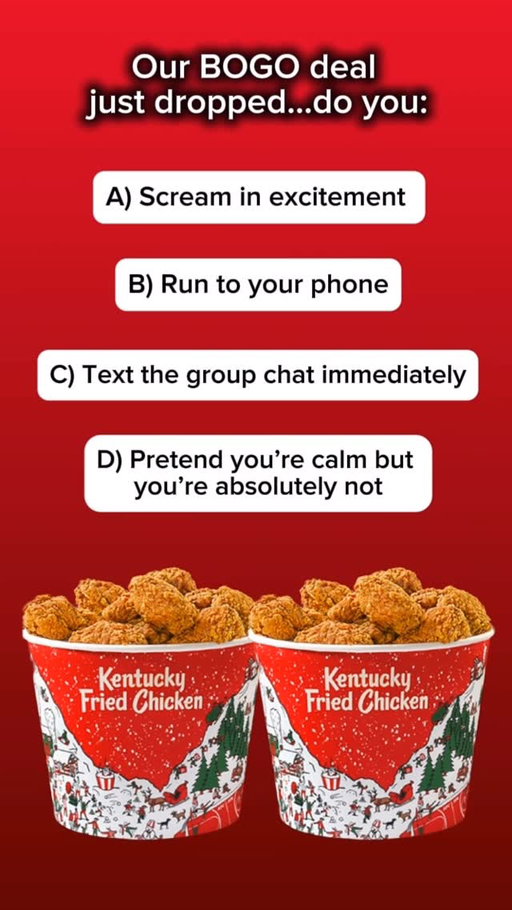 Why settle for one when you can have two? 🤔💭

Purchase a BOGO Bucket with your choice of chicken, tenders, or hot wings and get a second for free. No mixing and matching. One order per customer in app or delivery. All Black Friday weekend until Dec 1.
