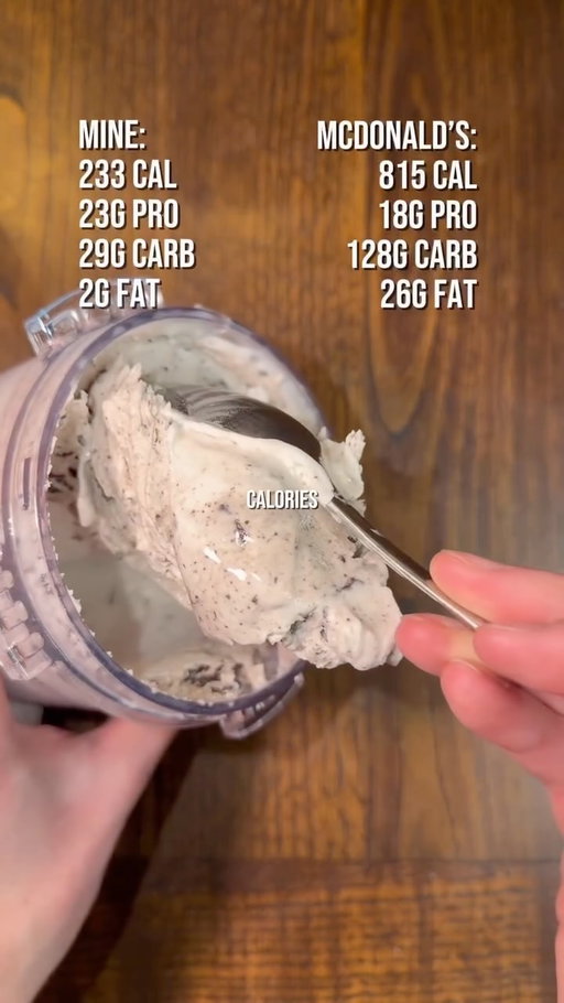 ⬇️FULL RECIPE⬇️
233 calories 23g protein (for the entire pint, mix-ins included)

Oreo McFlurry Protein Ice Cream 😋🍦

Original recipe from my Recipe Book (linked in bio)

- 400g Fat Free @Fairlife Milk
- 40-45g @lakanto Monk Fruit sweetener
- 5g (1 tsp) @nielsenmassey vanilla bean paste (or extract)
- A pinch of salt
- 1g (¼ tsp) @bobsredmill xanthan gum
Mix-ins:
- 5 @Oreo Thins (cream removed)
233 cal 29g C, 2g F, 23g P

Instructions:
1. Blend all ingredients for the base and freeze (at least 16 hours)
2. Run your pint under hot water for at least 60 seconds
3. Spin on “Lite Ice Cream” setting
4. Spin on “Respin” setting if necessary
5. Make a hole down to the bottom with a butter knife and fill with the Oreos
6. Run the “Mix-in” cycle

Follow me @fitnessproductfinder for more @ninjakitchen Creami tips, tricks, and recipes!

Cxde FPF to save | @alphaprimebites @hormbles @fuulsnacks
•
•
•
•
#ninjascoopandswirl #newcreami #ninjakitchen #ninjacreami #ninjacreamirecipe #ninjacreamitips #ninjacreamiicecream #creami #creamirecipes #proteinrecipes #lowcalicecream #lowcalorie #icecream #dessert #viral #highprotein #healthy #healthyicecream #highproteinrecipes #proteinicecream #fpf #oreo #mcflurry #oreomcflurry