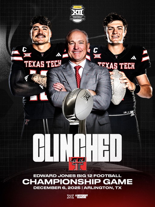 CLINCHED❗️
See you in Arlington Red Raiders

Tickets 🎟️: bit.ly/4p2oiJ3

#Big12FB | @texastech_fb