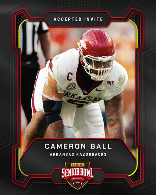 Officially Accepted!

DL Cameron Ball from Arkansas is headed to the 2026 Panini Senior Bowl 🔥

#TheDraftStartsInMobile #WherePlayersPlay