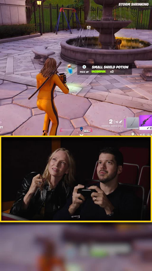 @UmaThurman gives Chapter 7 and her Kiddo fit a test drive… with a little help from @TypicalGamer! #fortniteseven