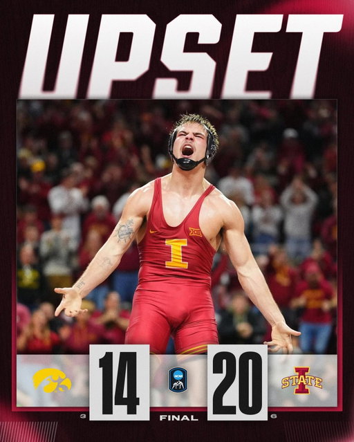FOR THE FIRST TIME SINCE 2004 AND THE THIRD TIME SINCE 1986...THE CYCLONES COME OUT ON TOP 🌪️🌪️🌪️

No. 6 @cyclonewr upsets No. 3 Iowa, 20-14, to win the 2025 Cy-Hawk Dual. 

#NCAAWrestling
