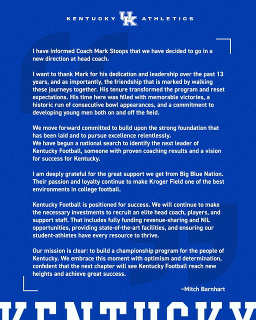 Announcing a change in @ukfootball leadership.