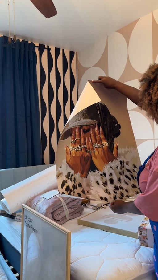 This girls room makeover has been so much fun and I’m finally glad my girl gets to the see the full reveal! Will be sharing the reveal with you guys soon! 
✨Comment “decor” for furniture and decor ✨
Wallpaper: @happywall_com 
Curtains: @halfpricedrapes 
#walmartfinds #wayfair #wayfaircreator #interiordesgn #roommakeover #benjaminmoore