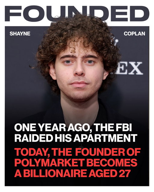 One year ago, the FBI raided his apartment. For many that would’ve been game over.

Not for Shayne Coplan [@shaynecoplan]. The founder of Polymarket [@polymarket] just became one of the world’s youngest billionaires at 27. 

This is the story of how a kid obsessed with trading persevered through, fines, federal bans and an FBI probe.