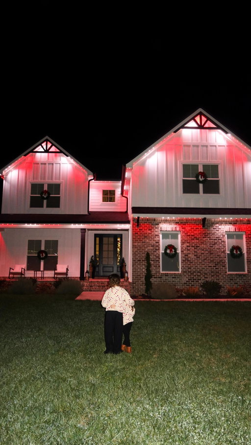 We added some pure magic to our house this year ✨✨✨ permanent lights have been a little dream of ours for so many years and I’m so excited we finally made it come true! 
It’s like having our very own light show and there are literal millions of color combos to use year round 🤯 
We made a new tradition to come outside every night as soon as the sun goes down to pick out new colors for the night and the kids are amazed! 

Not sponsored but if you’re in the Nashville area, @auroralightingtn is who we went with and they are absolutely amazing!! 
The best investment!