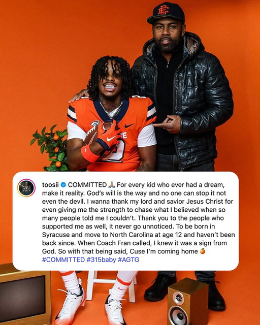 @toosii has announced his commitment to Syracuse 🍊

(📸 @toosii, @cusefootball)