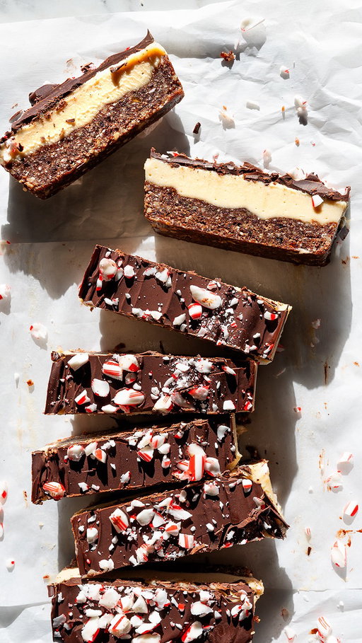 Nothing says holiday cheer quite like these no-bake peppermint bars ❄️

For the base:
10 soft Medjool dates, pitted
1⅓ cups walnuts
⅔ cup shredded coconut
Heaping 1 tablespoon cocoa powder
Pinch sea salt

For the middle:
1½ cups raw cashews
½ cup full-fat coconut milk
¼ cup maple syrup
1 teaspoon peppermint extract
¼ teaspoon sea salt

For the top:
1 cup dark chocolate chips 
1 teaspoon coconut oil
Crushed candy canes

Instructions:
Line an 8x4-inch loaf pan with parchment paper.

Make the chocolate base: In a food processor, place the dates, walnuts, coconut, cocoa powder, and salt. Pulse until the mixture sticks together when pinched. Use your hands to press it into the bottom of the prepared pan.

Make the peppermint layer: In a high-speed blender, place the cashews, coconut milk, maple syrup, peppermint extract, and salt. Blend until smooth. Pour the mixture into the pan and spread evenly over the chocolate base. Freeze until firm, at least 4 hours.

Add the topping: In a microwave-safe dish, combine the chocolate chips and coconut oil. Microwave for 1 to 2 minutes, stirring every 15 seconds, until melted. Drizzle over the frozen bars and spread in an even layer. Top with crushed candy canes. Freeze for 10 minutes, or until the chocolate is firm. 

Slice and serve. Store leftover bars in the freezer.

Serves 12

#nobakedessert #nobakerecipes #vegandesserts #easyrecipes #peppermintbars #holidaybaking #christmasdesserts #loveandlemons