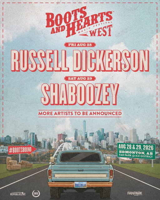 OUR BOOTS ARE ON, WE’RE HEADING WEST 🤠 Proudly announcing @bootsandheartswest, coming to Edmonton, AB at the Fan Park @icedistrict August 28 & 29, 2026. ENTER NOW for your chance to win 2x VIP TWO-DAY PASSES 👇

HOW TO ENTER: [CONTEST CLOSED]
- Follow @bootsandheartswest and @bootsandhearts
- Tag a friend (1 comment = 1 entry)
- Share this post to story

DON’T MISS @russelldickerson, @shaboozey and MANY MORE at the party of the summer ☀️

Beat the Box Office pre-sale starts tomorrow, Wednesday, Dec 3 @ 10AM MT/12PM ET. Public on-sale begins Friday, December 5 @ 10AM MT/12 PM ET 🚨 LINK IN BIO FOR ACCESS.

Contest closes Sunday, December 7 @ 9:59PM MT/11:59PM ET. The winner will be randomly selected and notified via DM by our account, @bootsandheartswest, ONLY. @bootsandheartswest or @bootsandhearts will NEVER ask for your banking information - DO NOT provide this information to any account. All contest rules apply.