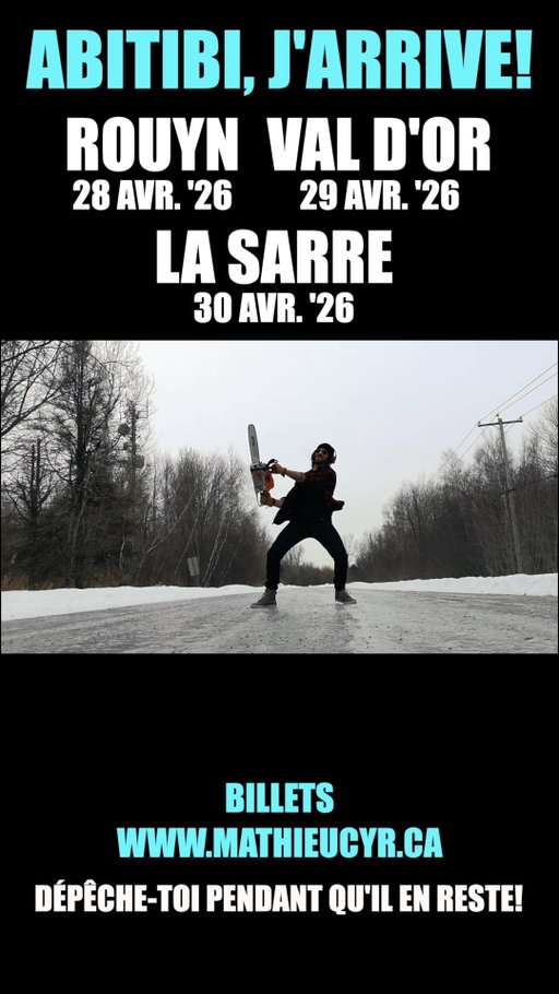 ABITIBI! Les 🎟️ viennent tout juste d'être mis en vente!! Prends les tiens au mathieucyr .ca 🎉🎉🎉 C'tun beau cadeau! 🎁 

PS: Si y'en a qui ne me connaissent pas, c'est un show d'humour. J'suis pas chanteur. 🤣 ...Mais c'est sûr que j'vais jouer cette toune-là quand j'vais passer vous voir! 🙌 #humour #abitibitemiscamingue #abitibi #pourtoi #MDR
