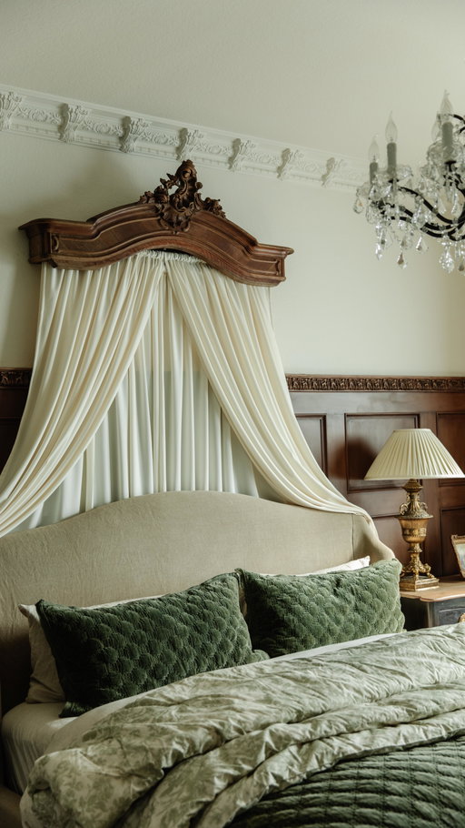 ✨FINALLY✨ the vision I’ve had for this bedroom is fully complete! 🥹 I found this bed crown on fb marketplace a year ago and *immediately* snagged it. Suddenly it became the focal piece for my bedroom reno in my vision… I was looking for king beds with a headboard like this crown (Louis XV headboard, like I have in my guest room) and quickly found out they never made those in king sized beds) So when I saw this bed crown, I knew it was the only way to get that French Louis XV touch in here. I’ve been working on this bedroom all year and so happy to finally see it come to life! This bed crown/canopy MADE it for me.