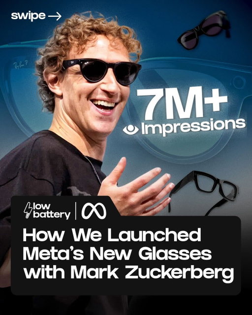 Mark Zuckerberg just launched Meta's new glasses on our brand, @drip.

Earlier this quarter, Mark’s team reached out to ask if Drip would be interested in doing an interview with him as part of a small group of pre-briefs around the Meta Connect news.

What resulted was custom social content for our Drip brand, giving our audience a first-ever look behind Mark's style that was timed to the announcement. 

An industry first: social editorial content with the most influential figure in tech to unveil a brand-new product.

𝗧𝗵𝗲 𝗿𝗲𝘀𝘂𝗹𝘁𝘀 𝗶𝗻 𝗷𝘂𝘀𝘁 𝟰𝟴 𝗵𝗼𝘂𝗿𝘀:
7M+ impressions
200K+ likes
25k+ shares

𝗧𝗵𝗲 𝘂𝗻𝗲𝘅𝗽𝗲𝗰𝘁𝗲𝗱 𝗽𝗮𝗿𝘁?
Beyond amplifying our content on his IG Stories, Mark selected Drip’s piece for his personal launch on @zuck, highlighting Meta’s most ambitious product to date. He chose the social-first content we co-developed to share with his 16M+ followers.