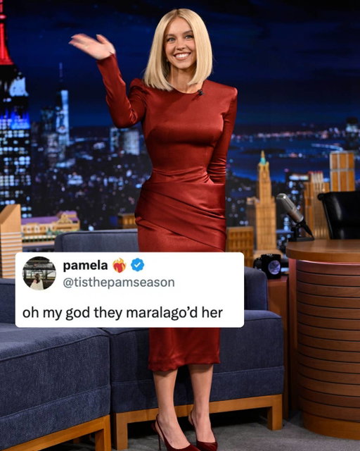 Is there such a thing as a Republican look? Well, Sydney Sweeney's appearance on "The Tonight Show Starring Jimmy Fallon" sure is going viral. The 28-year-old actor has been in the news frequently over the past few months, especially following the fallout from her American Eagle "good jeans/genes" campaign. It was then revealed that Sydney is registered as a Republican, prompting a response from President Donald Trump himself. Now, Sydney has been sporting a bob since October, but for her Dec. 1 talk show appearance, she opted for a pin-straight look. Her dress is by Alex Perry, a designer who makes outfits that have been worn by everyone from Rachel Zegler to Ivanka Trump. The response to her look was...well, swift. Read more at the link in bio 🔗

📷: NBC / Todd Owyoung / NBC via Getty Images