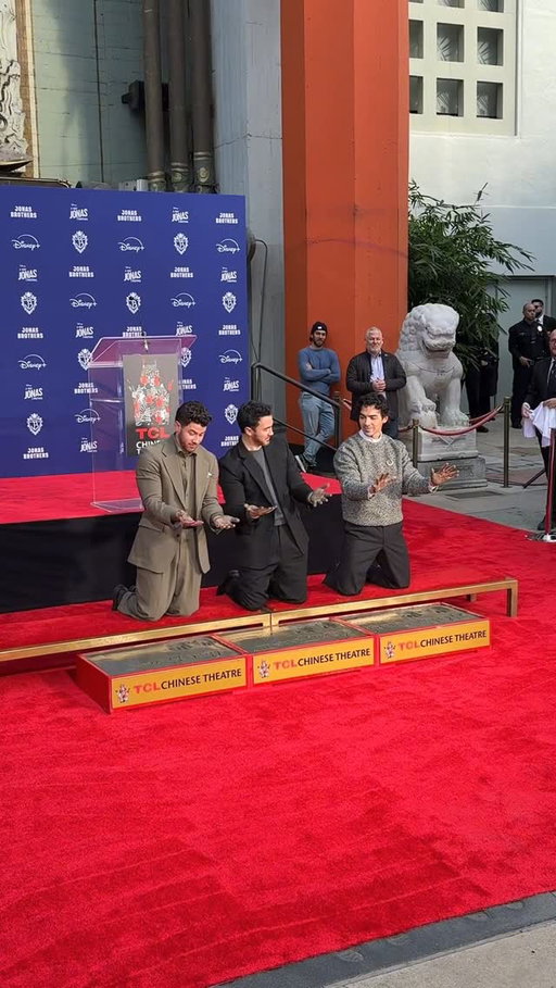 Hollywood, here we come! 🥹 The #JonasBrothers celebrate their 20th anniversary by cementing their handprints and footprints at the TCL Chinese Theatre.
