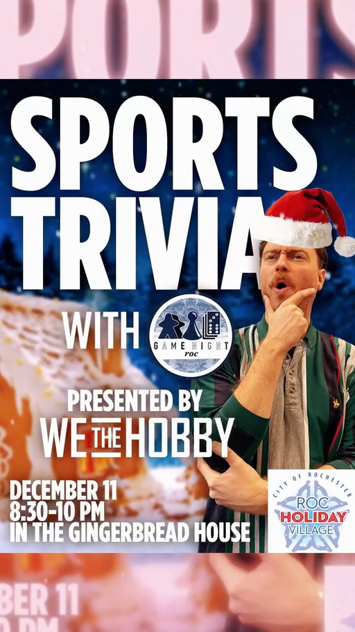 Join WeTheHobby and Game Night Roc at the Roc Holiday Village for a night of fun and trivia! See you there! ❄️
