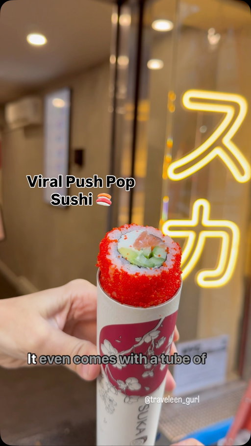@sukasushi_ny opened 3 weeks ago and it’s already going viral as the push-pop sushi! 🍣 

🥢 No chopsticks needed, just push, pour and eat!
🍣 There are 7 rolls to chose from including 1 vegetarian option 

#traveleengurl #thingstodoinnyc #viralfood #sukasushi #nycsushi #sushilover