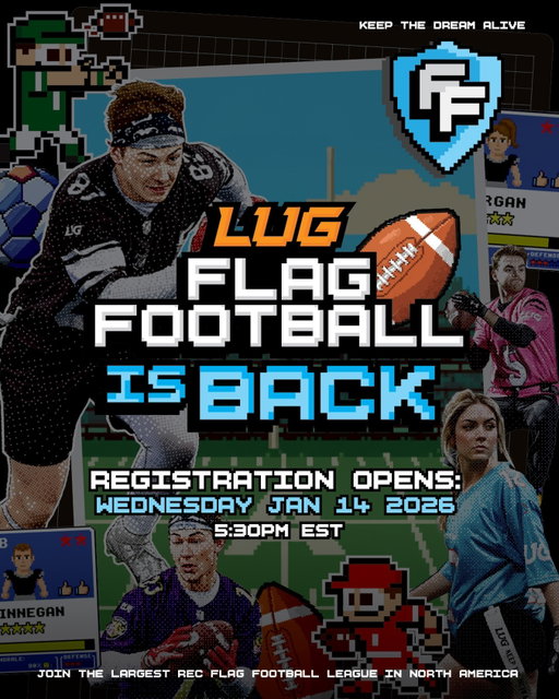 🏈LUG FLAG FOOTBALL IS BACK🏈 Reg opens Jan 14th 5:30PM EST. Join the waitlist link in bio⚡️ 

#lug #flagfootball #league