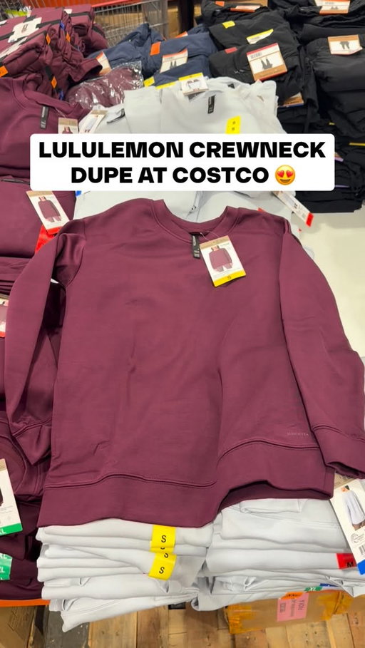 🧶 Lululemon dupe alert! I spotted these cozy Mondetta crewnecks at Costco and they’re so soft 😍 Made with TENCEL and recycled polyester, they’ve got a brushed interior and side pockets for extra comfort! These definitely feel like Lululemon dupes and they’re ONLY $12.99 #costco #lululemondupe