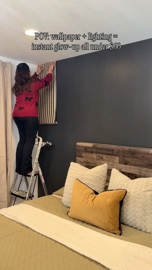 Instantly elevate your bedroom with the wood slats peel and stick wall paper and accent lights! All under $60✨

C0MMENT: “Elevate My Room” for all the details!🔗

My son’s bedroom wall was all black & we wanted to elevate it with wooden slats but I wasn’t sure how it will look! So we tried using the wooden slats look peel and stick wallpaper  and we absolutely love how it turned out. You can do the entire wall, just behind the bed or behind the nightstands. The wallpaper comes in other colors, It’s easy to install and remove the wallpaper. I did this all by myself in 30 mins and of course for the extra glow-up I used the peel and stick accent lights instead of table lamps!

Amazon Home Finds
Home decor hacks
how to decorate my bedroom on a budget tasy DIY
Found it on Amazon Home Decor Ideas
Home Inspiration