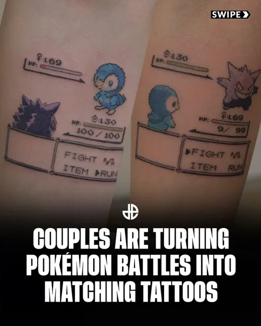 Nothing showcases Pokémon's enduring legacy among fans than those that pay honor to the classic Game Boy games, and what better way to do it than getting a matching tattoo, showing both sides of a fierce battle, with a loved one?

📸:: @inkmyth_tattoo