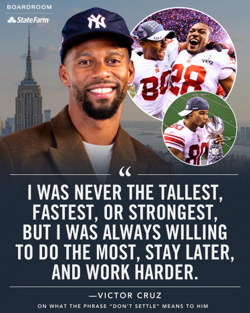 From undrafted to unforgettable.⁠
⁠
Victor Cruz keeps it real: you can’t control being the fastest or strongest, but you can control how hard you work.⁠
⁠
Link in bio to watch the full episode of Boardroom Talks Live presented by @statefarm. #StateFarmPartner