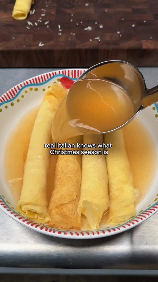 Scrippelle ‘Mbusse / Italian Crêpes Soup 🍲 

This dish originated in my region, Abruzzo.
It’s definitely a typical Christmas dish, but we eat it all winter long.
Simple ingredients, amazing flavors, soft textures, and that warmth in your heart that only a cozy childhood soup can give you.

I highly recommend making your own broth. It makes all the difference.
For the cheese, I’d use @parmigianoreggiano , the real one.
This is not a sponsored post. Just an honest suggestion.
Look for the perforated stamp on the rind and the DOP label to make sure it’s Parmigiano Reggiano and not Parmesan.

Other than that, feel free to follow your taste: add black pepper for a deeper flavor, remove nutmeg if you don’t like it… use fresh ingredients and let your creativity run, that’s what the Mediterranean diet is all about.

Find the full RECIPE CARD at the link in BIO 🔗👀