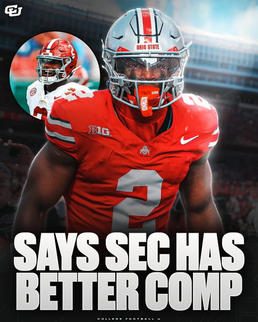 Caleb Downs says the comp in the SEC is different 🫨

“The SEC, you’re paying dudes every week. The Big Ten, you’re gonna have 4 to 5 games with high level competition.” 

The SEC haters will not like this one…

Via @davidpollack47