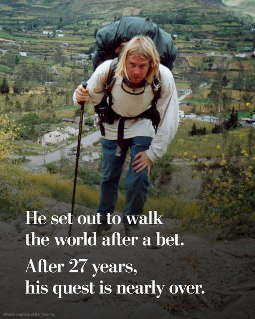 Karl Bushby is expected to finish by September 2026 a journey that started as a barroom bet and became a 27-year, round-the-world trek on foot.

He calls it the Goliath Expedition — a walk that began in Chile and will end in Hull, England, after deserts, jungles, tundra and some of the most remote places on earth. Along the way he’s relied on strangers, walked across dozens of countries and rebuilt his sense of what life can look like.

Motivated by his military service and the loss of several friends, Bushby says the journey reshaped everything he thought he knew about the world.

“… Life is short, and you should live it the best you can,” he said. “The world will wrap itself around you and help you keep moving.”

See more of his travels by tapping the link in our bio.
