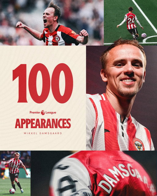 100 @premierleague appearances for Mikkel Damsgaard 🪄