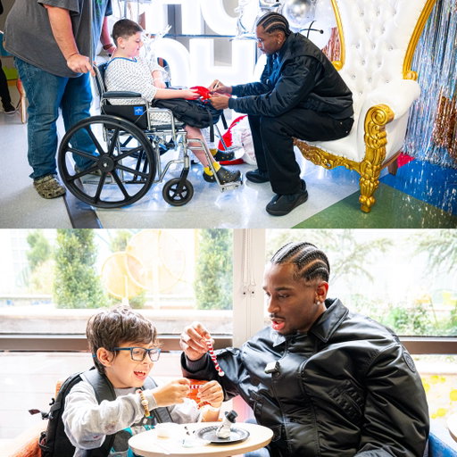 SGA spent his morning at @oklahoma.childrens making crafts, signing autographs, and taking time to connect with patients and their families 🎁💙