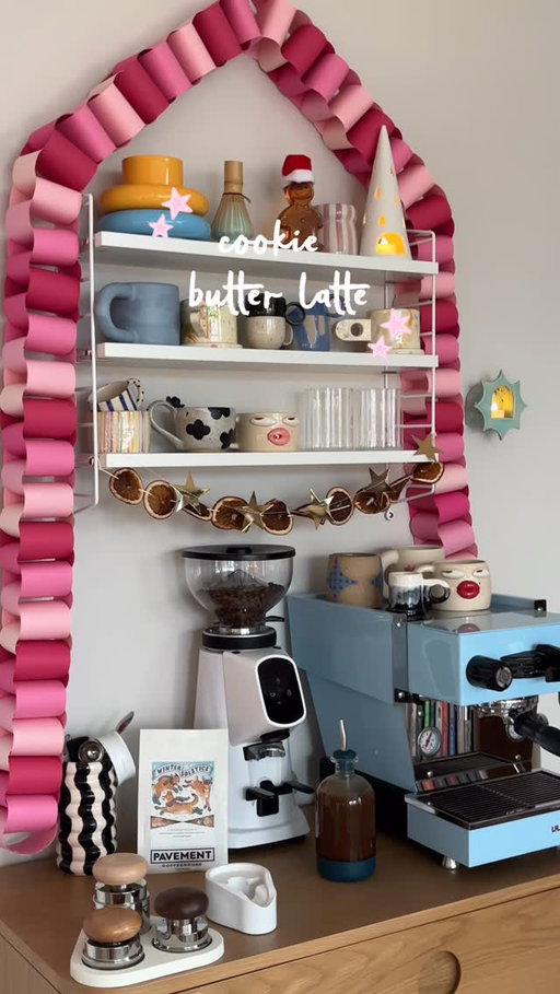 cookie butter latte, paper chains HEAVILY inspired by @hannahleematcha ‘s coffee bar because it was just too cute not to do it