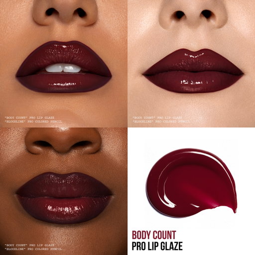 Preview the all new MASTERCLASS Pro Lip Glaze formula in the Haunt Me Holiday 2025 Collection. A prelude to the upcoming full launch, the Pro Lip Glaze is a hybrid between lipstick and gloss with a high-pigment semi-opaque formula that has zero stick. 
💋💋💋💋💋💋💋💋💋
🕷️ “Rated R” is a deep black vinyl.
🔪 “Body Count” is a deep brownish red with a cool undertone. 
💋💋💋💋💋💋💋💋💋
December 12 blendbunnycosmetics.com #blendbunnycosmetics