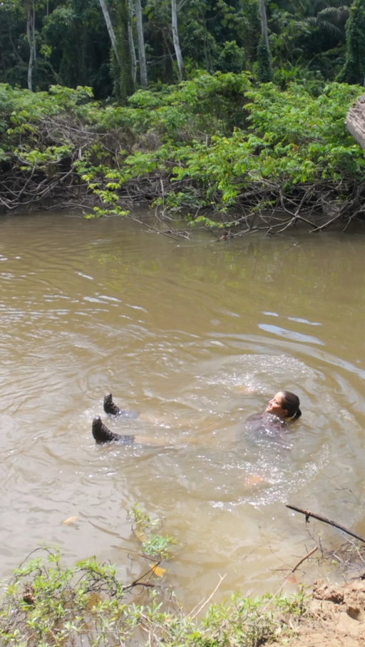I almost had a heart attack🥵

It was so hot during my solo challenge in the Amazon that submerging in the river felt like the biggest relief of my entire day. In the middle of the day, I had been jumping in fully clothed just to stay cool. 

But getting into the water out here is intimidating... You have to shuffle your feet and splash around to scare off stingrays and electric eels under the water and you can even find anacondas sunning on the banks.

The real startling moment was hearing these strange noises... Turns out I had no idea how dangerous the animal making them actually was😳

Any guesses what it turned out to be?