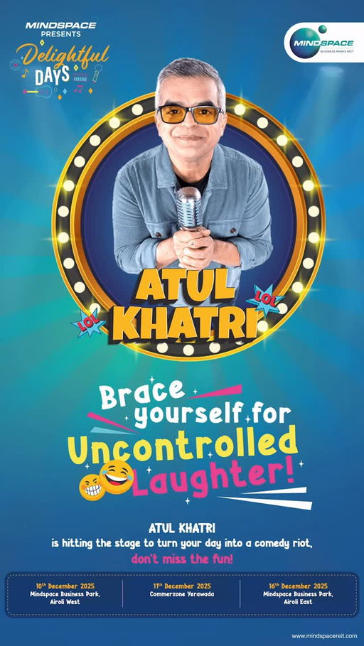 Work feeling a little too serious? @One_by_Two is here to lighten things up! 🤣

Take a break, unwind, and join us for a laughter-filled evening!

- Mindspace Business Park Airoli West, Navi Mumbai: 10 Dec (Wed)
- Commerzone Yerawada, Pune: 11 Dec (Thu)
- Mindspace Business Park Airoli East, Navi Mumbai: 16 Dec (Tue)

See you there, don’t miss it! ✨

[Mindspace Business Park, Atul Khatri, Standup Comedy, See you there, Funny, Jokes]