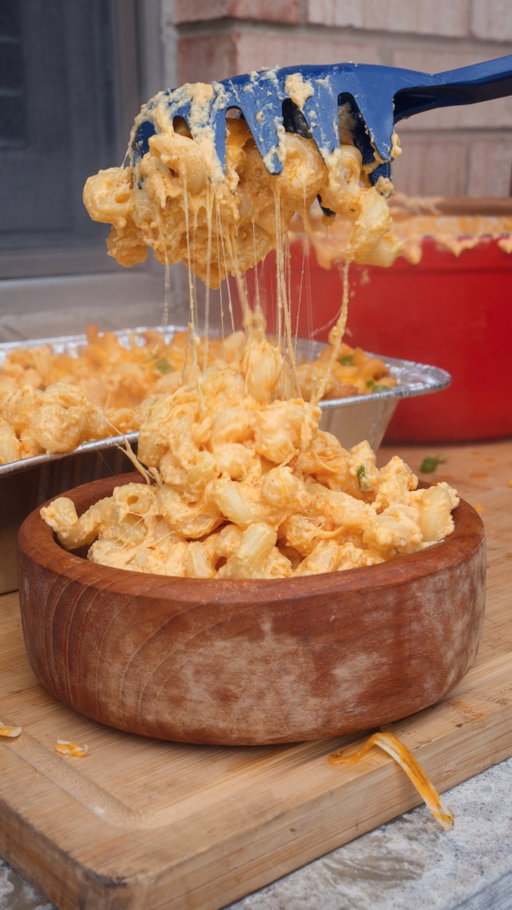Mac and Cheese over Kingsford Craftsmoke Pellets 🧀🔥
 
Recipe:
-Start by combining these ingredients:
A stick of butter
1 lb colby jack
1 lb Monterey Jack
1 block cream cheese
2 cans evaporated milk
1/4 cup hot sauce
1 packet of ranch seasoning
-Place on the grill at 375°F for at least 30 minutes.
-Once it softens up, blend it to make it smooth, and mix with the noodles.
-Layer with more shredded cheese and put it back for 25 more minutes.
-Top with green onion and enjoy!