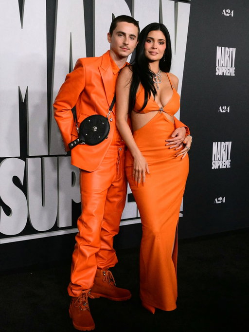Timothee Chalamet and Kylie Jenner at the LA Premiere of “Marty Supreme” 🧡

The two wore matching custom Chrome Hearts looks