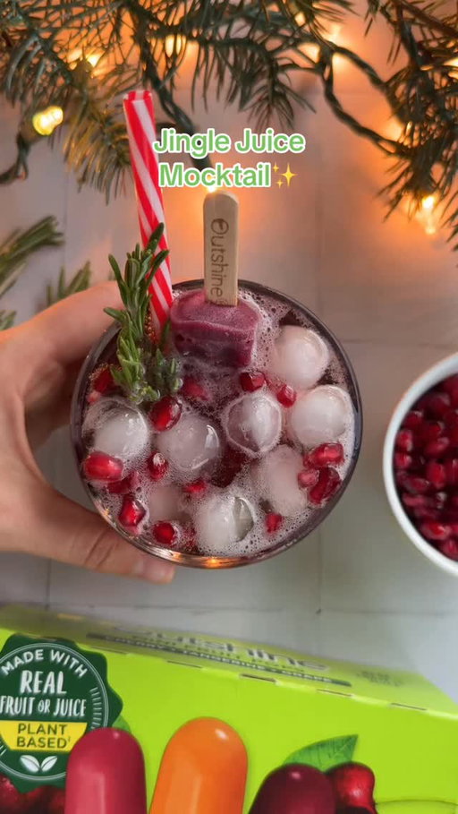 🎄Jingle all the way! We’re kicking off the #12daysofoutshine with the Jingle Juice Mocktail! It features our delightful grape mini fruit pop found in our Outshine variety pack🍇

Ingredients
1 Grape Outshine Mini Fruit Pop
⅓ cup sparkling grape juice
⅓ cup pomegranate juice
Sparkling water
Rosemary, for garnish
Pomegranate seeds, for garnish

Instructions
Add ice to a festive glass. Followed by grape juice and pomegranate juice. Add extra grape juice for a sweeter mocktail.
Add a Grape Outshine Mini Pop and top off with sparkling water.
Add rosemary and fresh pomegranate seeds for garnish and enjoy!✨