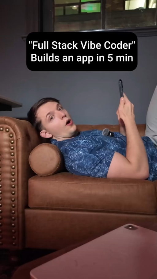 A "Full Stack Vibe Coder" Builds a mobile app from his phone 

(Frontend, Backend, Payments, ➡️ App Store). 

All you need is a couch and the @vibecodeapp.