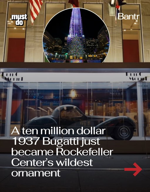 There’s a new star at Rockefeller Center and it’s not the Christmas tree. 

A 1937 Bugatti Type 57S Atalante, one of the rarest pre-war sports cars ever made and valued at up to $10 million, is now sitting in a glass “jewel box” at Rockefeller Center.

Only 17 Atalantes were ever produced, and this one is being showcased to mark the countdown to Retromobile’s first-ever New York show in 2026.

The car will appear at major automotive events across the U.S. throughout the year as a preview of what’s coming to the Javits Center next November. For now, it’s officially NYC’s most unexpected holiday ornament, and the one drawing crowds away from the tree.

Follow @bantrcars for more auto stories worth sharing.

Media via @retromobile_nyc

#bantrcars #nyccars #mustdonyc