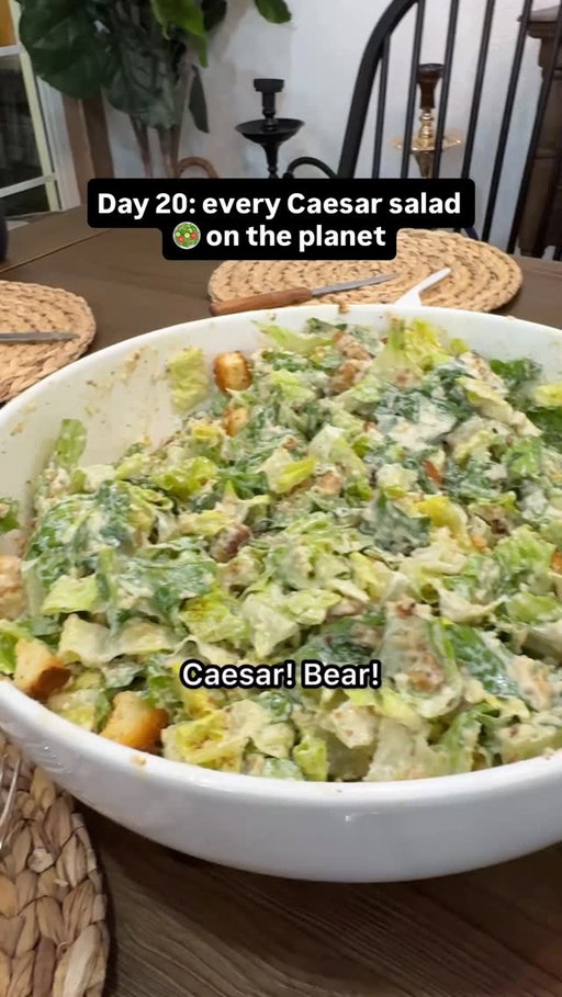 The famous Big Bear Boy's Trip @thejoshelkin CAESAR SALAD. An absolute monster of a salad, highlighted by toasted @kingshawaiian croutons, an insanely decadent dressing made of the basics, heavy lemon, anchovies? Worcestershire sauce, mayo, heavy doses of Parmesan and when asked for the rest of the ingredients Josh just said "TELL EM 2 TABLESPOONS OF LOVE"

Rounded out the meal with some rabbit sausage, stewed bear and zaatar crusted picanha 🥩 and some @habizahummus flowing. Where should I go for the next Caesar salad? Open to restaurants...or if you our your family and friends make a good one at home, I'm down to swing by your crib 😭😭😮‍💨😮‍💨👇🏽👇🏽👇🏽