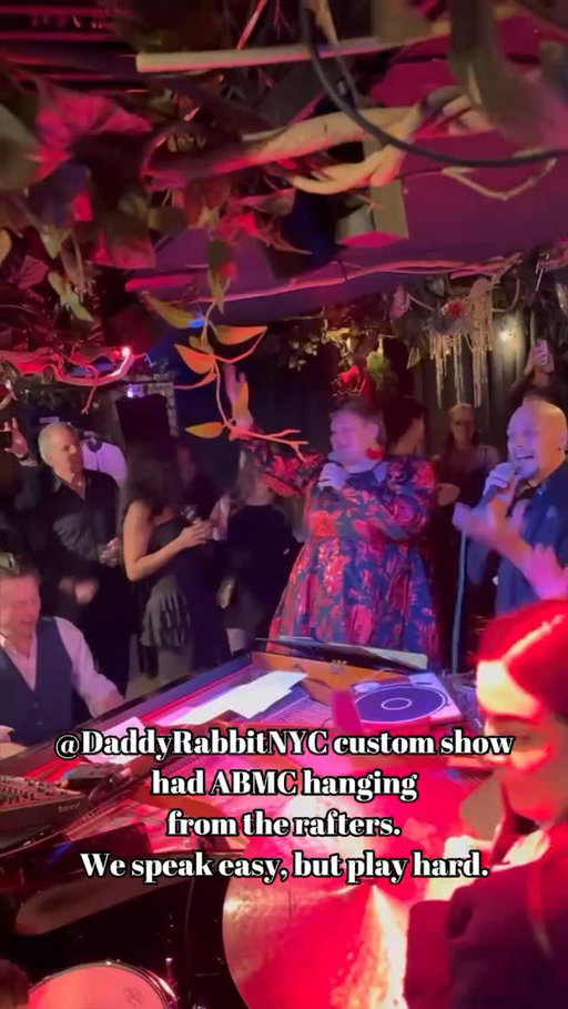 We speak easy, but play hard. @daddyrabbitnyc group energy @loulous.nyc amazing food for the ABMC holiday party…100 of us hanging from the rafters for their crazy, crazy custom show (see for yourself…)