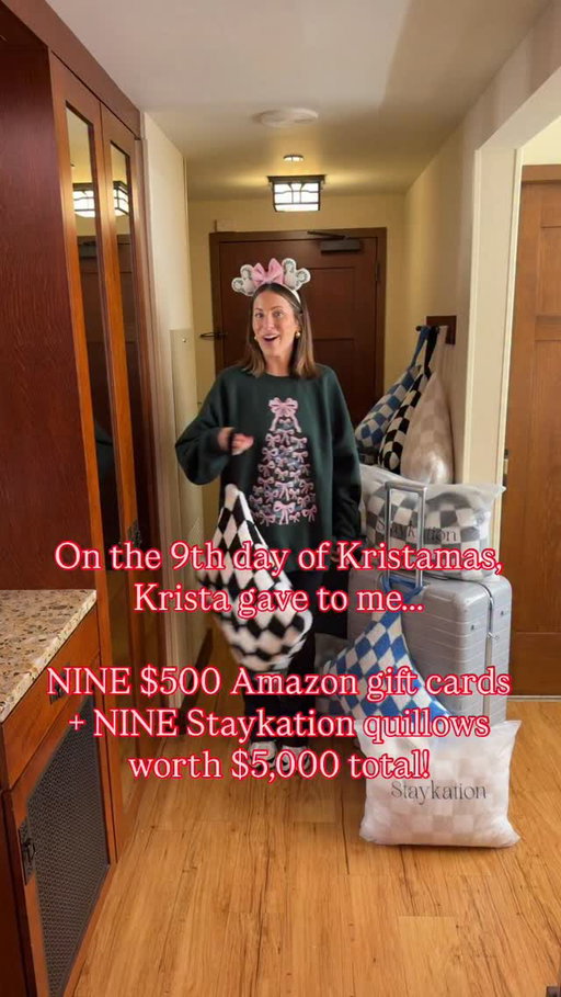 On the 9th day of Kristamas, Krista gave to me NINE $500 Amazon gift cards + NINE Staykation Quillows worth $5,000 total! This is just from ME to YOU! All you gotta do is like this post + comment a ☁️ (each comment is an entry) + share this reel to your stories (we’ll ask for proof) and NINE of you will win ALL of this:
☁️$500 Amazon gift card
☁️Staykation Quillow
(total value $5,000 or $564 each)
This ends on 12/22/25 and the winners will be announced on this post ONLY so please don’t engage with any fake accounts! ILYSM! Merry Kristamas!
Winners: 
@kelleyjakobczak
@catiebyers
@_xo.doris
@tay_duncan
@brandi.fig
@sandash7
@_darelyy
@nauticalynn7
@nataliehunsucker_