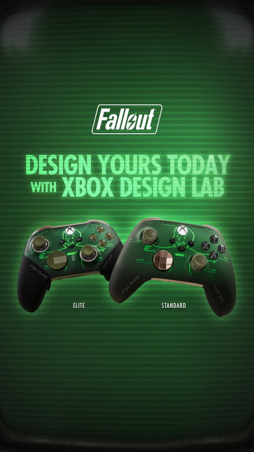 Pip-Boy 🤝 Xbox

Customize your own @Fallout Xbox Wireless Controller or Xbox Elite Wireless Controller Series 2 with Xbox Design Lab.