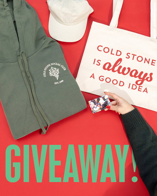 HO HO HO! It’s the most delicious time of the year! 🍦✨🎄 We’re giving away a festive bundle to 3 lucky winners 😍 What’s included:

🍦$250 Cold Stone® gift card
🎁 Cold Stone® hoodie
🎁 Cold Stone® hat
🎁 Cold Stone® tote

Here's how to enter!
✔️ Follow @coldstone
✔️ Like this post
✔️ Mention a friend in the comments

Good luck!❤️

Official rules: coldstonecreamery.com/holidaygiveaway
.
.
.
NO PURCHASE NECESSARY TO ENTER OR WIN. Sweepstakes begins on December 10, 2025 at 9:00 A.M. Scottsdale, Arizona time and ends December 12, 2025 at 11:59 PM Scottsdale, Arizona time. Open only to eligible legal U.S./D.C. residents (excluding residents of Rhode Island) who are 18 years or older. For Official Sweepstakes Rules and complete details, including participation instructions, odds of winning, prize details, restrictions, etc., please visit https://www.coldstonecreamery.com/holidaygiveaway. Subject to all applicable federal, state, and local laws. Void where prohibited by law. Sponsored by Kahala Management, L.L.C., 9311 E. Via de Ventura, Scottsdale, AZ 85258.  Instagram is not responsible for the promotion, administration, or execution of this Sweepstakes.
