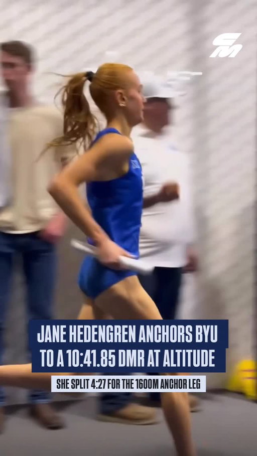 On a random Wednesday, the @byutrackfieldxc women go out and run 10:41.85 — which converts to a 10:33.10 (which would be a world record) after you factor in the altitude of Provo and the 323m indoor track. Goodness!

The team splits:
@riley_chamberlain04 , 3:15
@sami.oblad , 52
@tessabuswell , 2:07
@janehedengren , 4:27

🎥 @runnerhabs