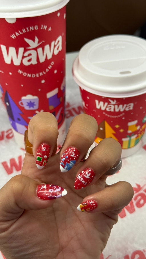 #ad holiday nails inspired by my fave ☕✨ wawa’s seasonal drinks are here for a limited time so you know we had to match the cups to the nails 💅🖌️ which flavor are you grabbing first?