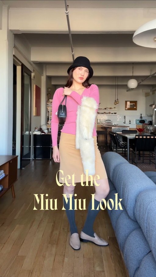 How I get the Miu Miu FW25 look (with what’s already in my closet). 

The tall socks, the stoles, the cloche hats. There was something uncannily chic about the clash of inspirations behind this collection. And the unusual choice of color combinations really caught my eye. Miuccia Prada said, “The question is what do we retain of femininity?” Always something to think about. I don’t often wear too much pink, but I like to give everything a chance, especially when it’s balanced out with a loafer. 

@thefrankieshop skirt
@bananarepublic top 
@uniqlousa tall socks 
Handmade cloche hat from @etsy
@atpatelier loafers 
@margesherwood_official bag 
@ugg fur stole