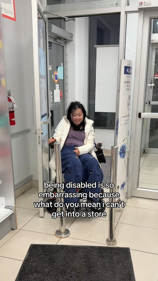 i had to get out of my wheelchair, lean on a wall while my caregiver folded up and lifted my wheelchair above the bars. needless to say a pharmacist looked me dead in the eyes and did nothing to help. @uniprix this is a learning moment to make your spaces inclusive for all. 

#alsawareness #disabilityrepresentation #wheelchairuser #rarediseaseawareness #braindisease #lougehrigsdisease #wheelchairlife♿